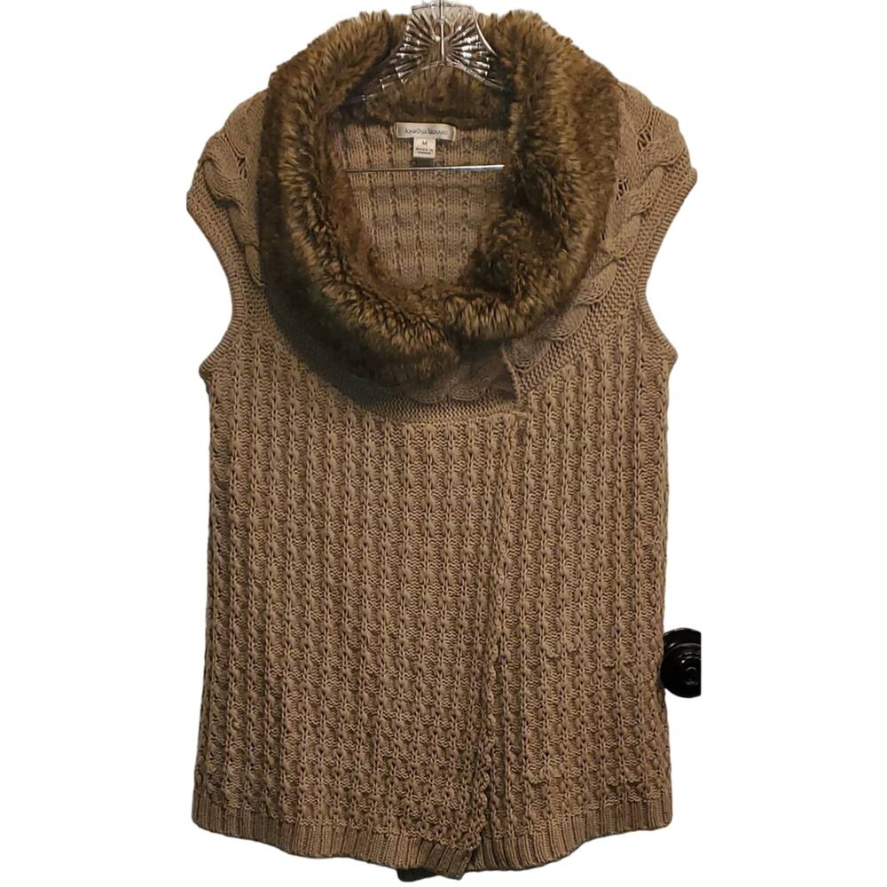 John Paul Richard Women's Knit Faux Fur Ribbed Pattern Sweater Vest Size Medium